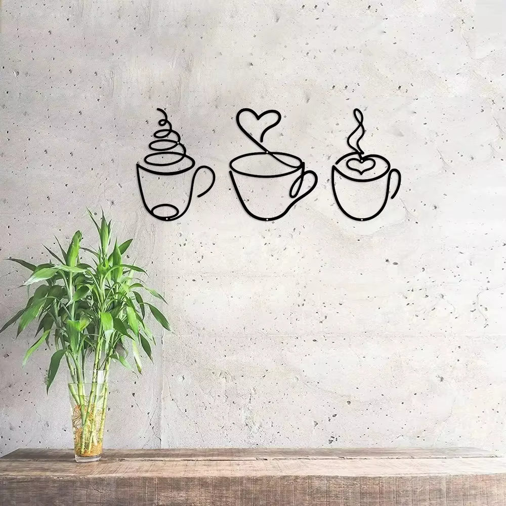 CIFBUY Ensemble de 3 décorations murales en métal en forme de tasses à café