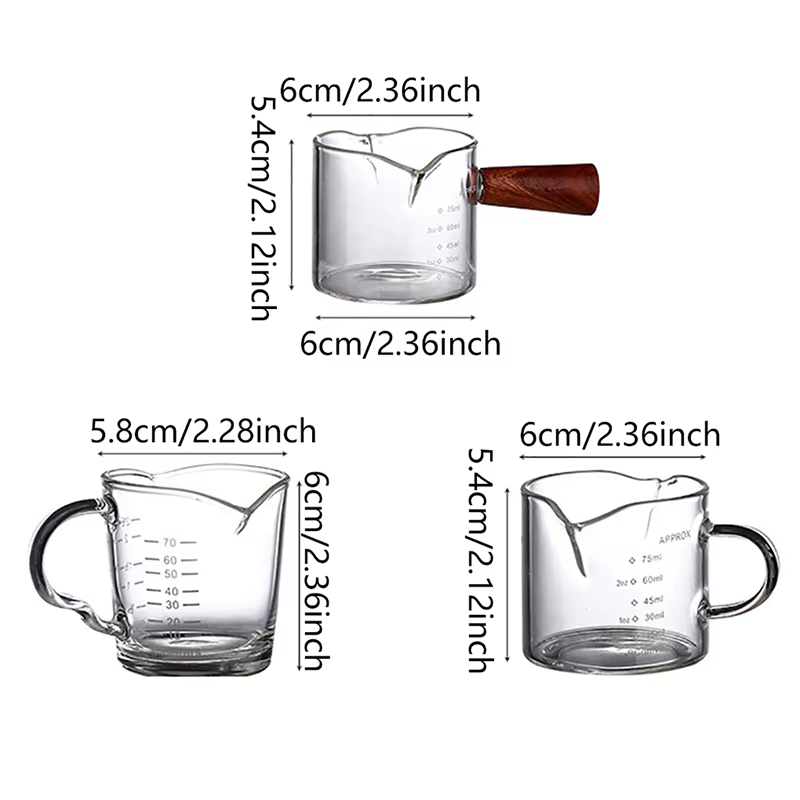 Verre doseur à expresso 70/75 ml avec double bec verseur