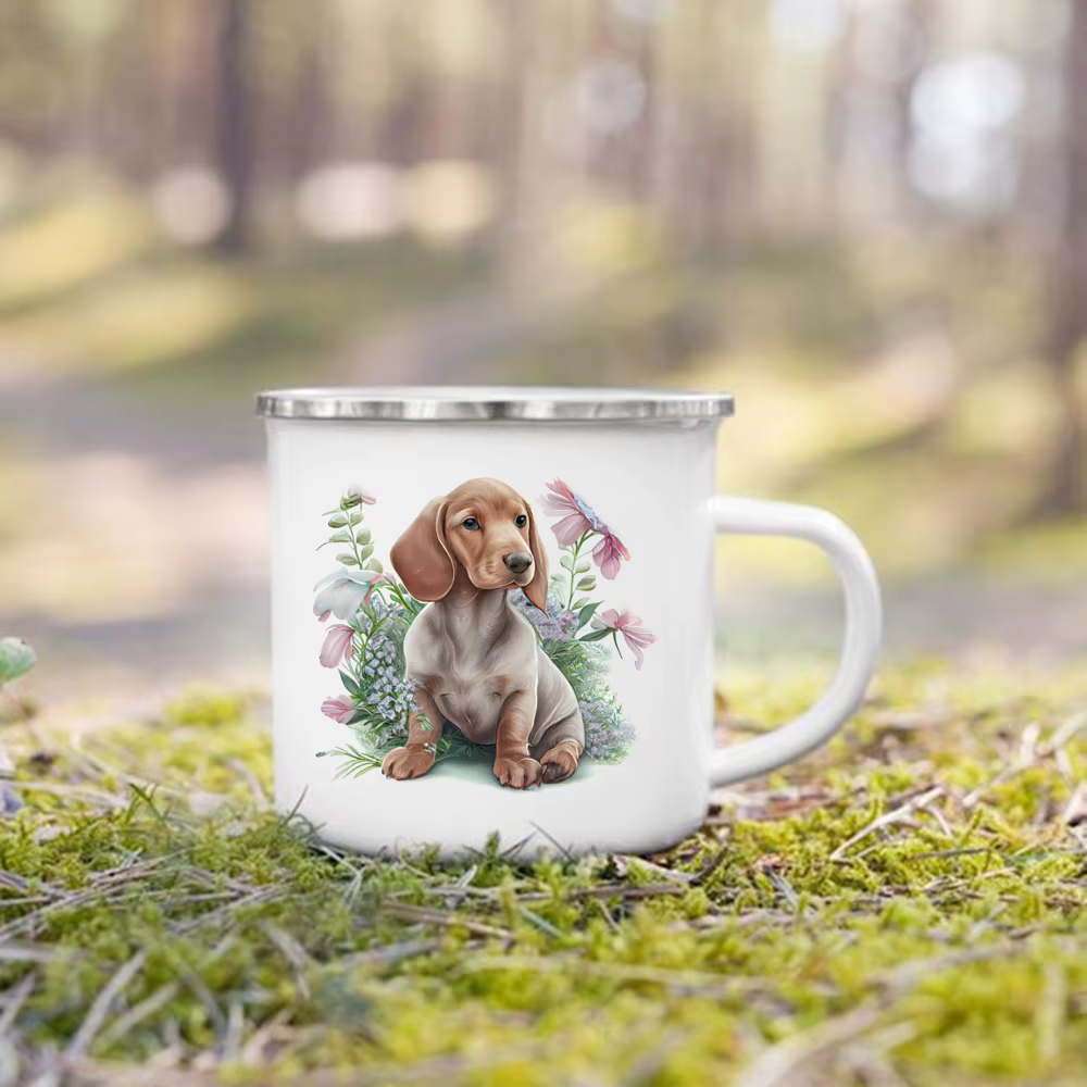 Tasse à café en émail imprimé pour les amoureux des chiens