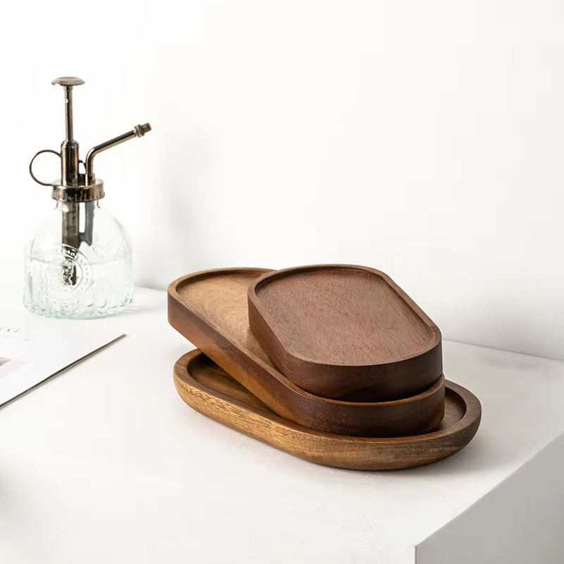 Vaisselle assiette à Dessert ronde en bois massif plateau