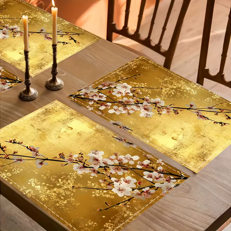 Lot de 1 élégant set de table floral doré de style chinois