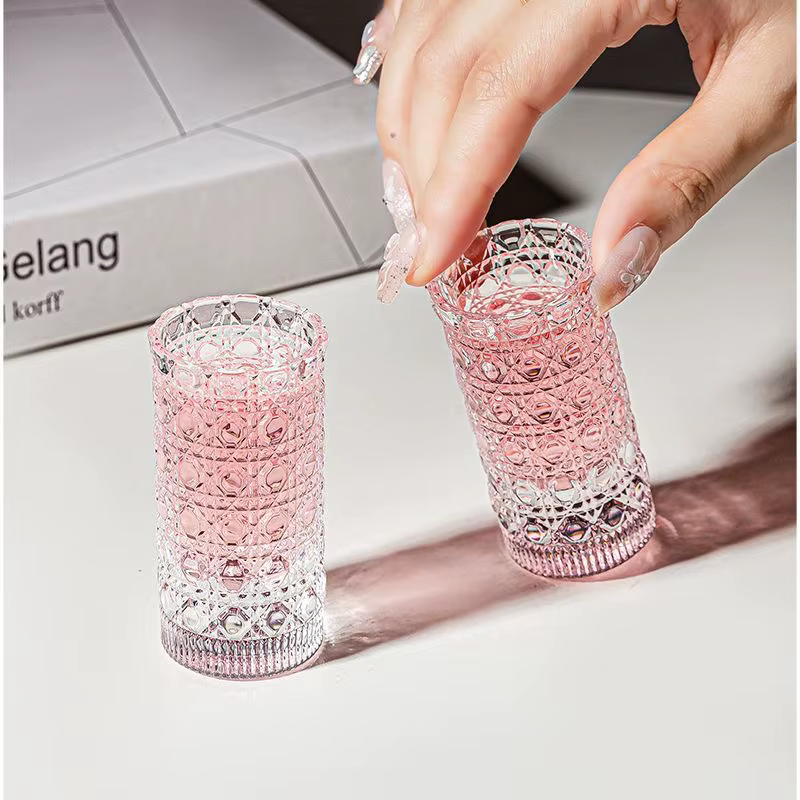 Verre épaissi Mini ensemble de tasses d'eau de luxe Transparent motif en relief vin glace eau petite tasse