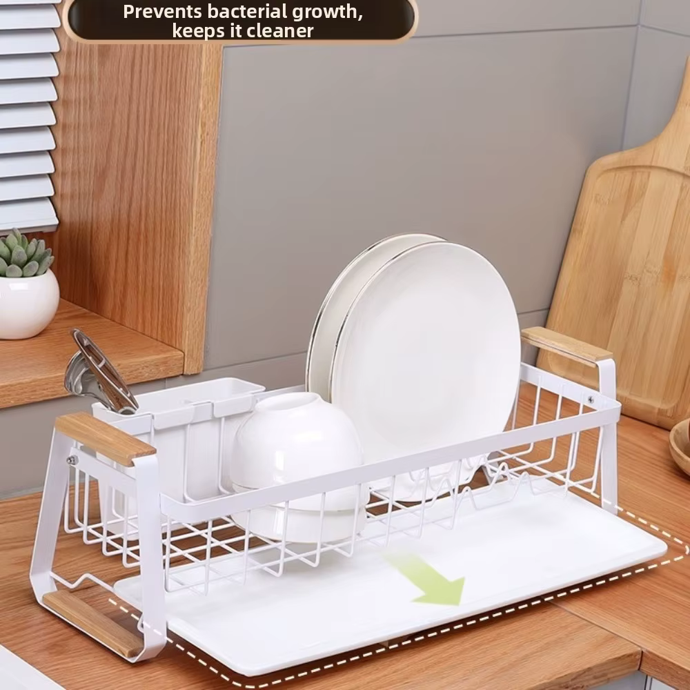 Égouttoir à vaisselle de cuisine détachable grande capacité avec poignée en bois