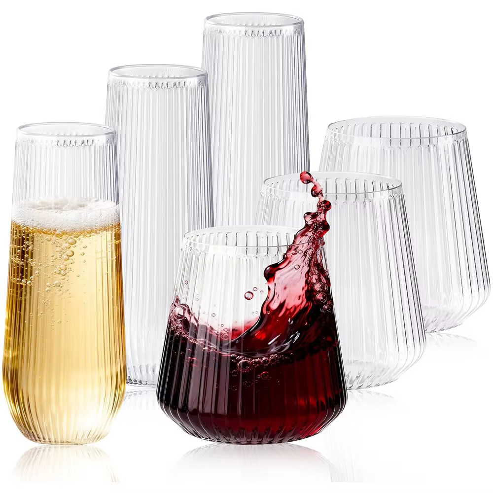 Flûtes à champagne sans pied en plastique ondulé à effet origami
