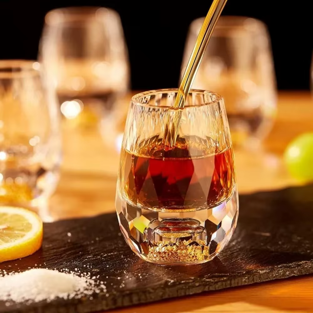 Verre à vin en cristal feuille d'or de 15 ml