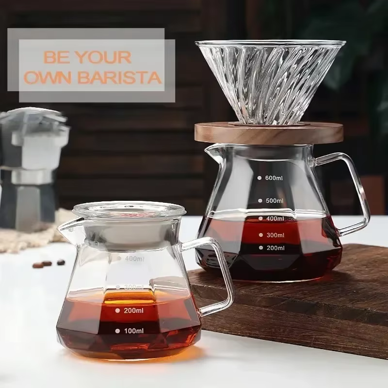 Pot de partage de café en verre de diamant de 400 à 600ml