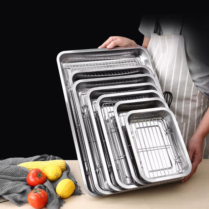 Plateau de cuisson en acier inoxydable avec support de refroidissement amovible