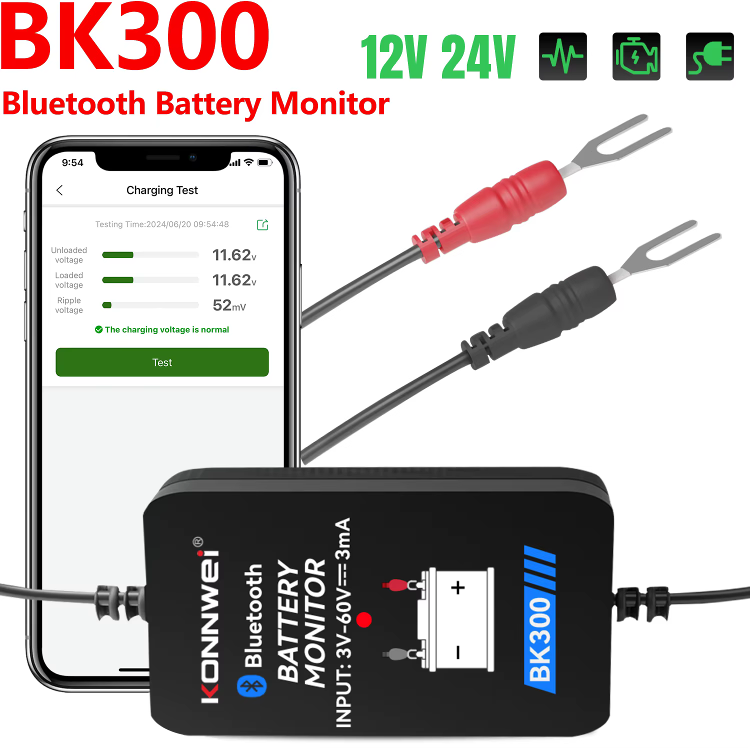 KONNWEI-Moniteur de batterie pour camion, testeur de batterie 24V, 12V, SOH, SOC, analyseur de santé, outils de batterie, PK BM300 PRO, BK300, nouveau, 2024