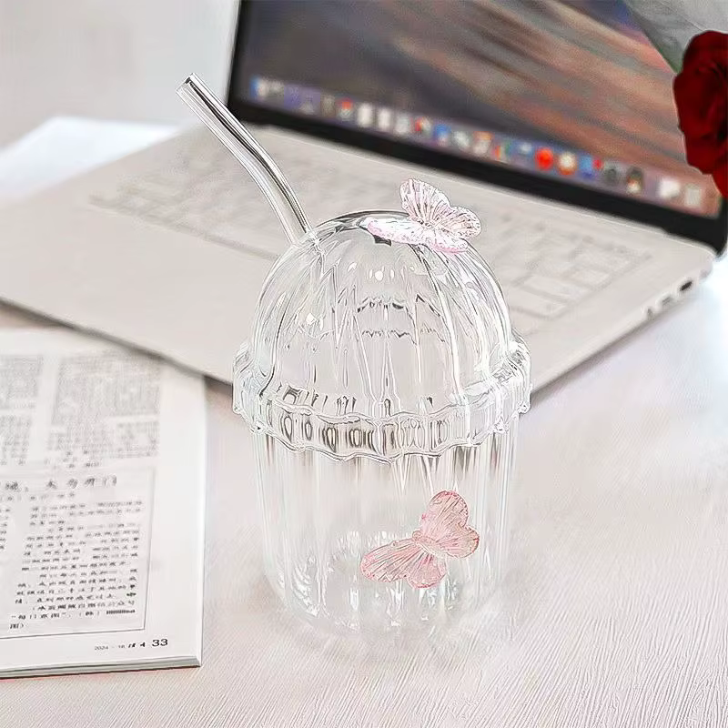 Verre torsadé Transparent papillon, tasse d'eau de haute beauté, verre de bière, jus domestique, verres à whisky, boissons froides, verrerie