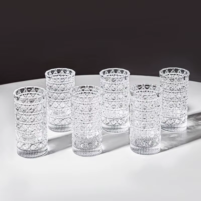 Verre épaissi Mini ensemble de tasses d'eau de luxe Transparent motif en relief vin glace eau petite tasse