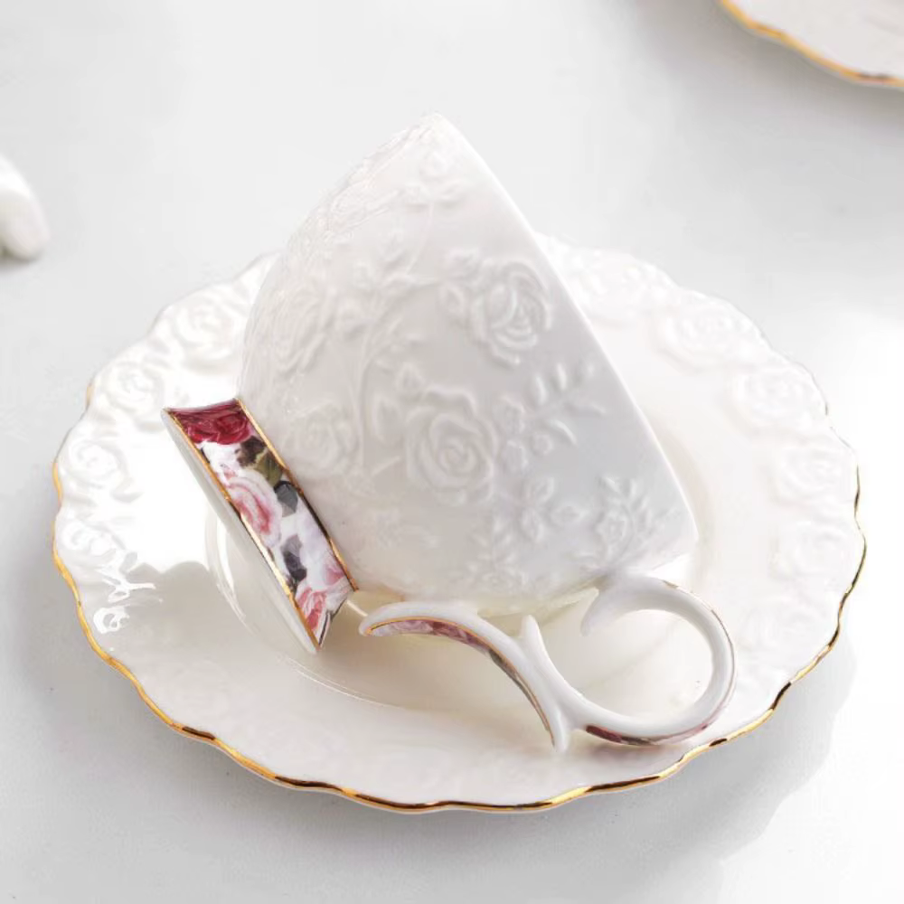 Vintage en céramique tasse à café cuillère assiette ensemble de luxe exquis Latte fleur thé eau