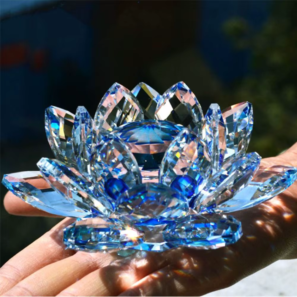 Feng shui Quartz cristal fleur de Lotus artisanat verre presse-papier ornements Figurines maison fête de mariage décor cadeaux Souvenir