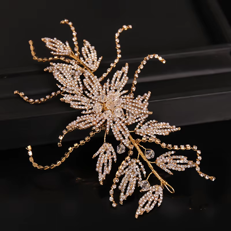 Bandeau de cheveux en biscuits doré pour mariée, bandeau de sauna en cristal, accessoires de mariage, bijoux de luxe pour femmes, ornements de fête, pièce de sauna