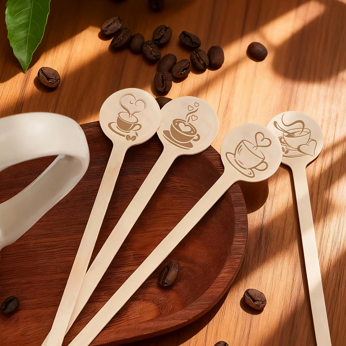 50 bâtonnets d'agitation jetables – Agitateurs à café en bois à tête ronde de 15 cm