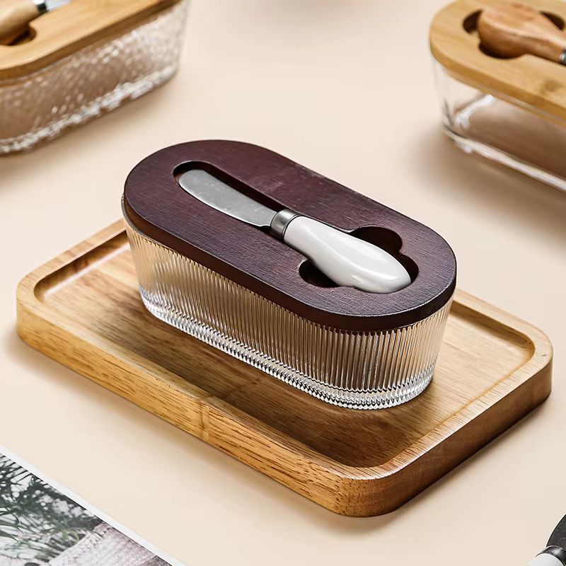 Porte-beurre en verre avec couvercle et couteau à beurre