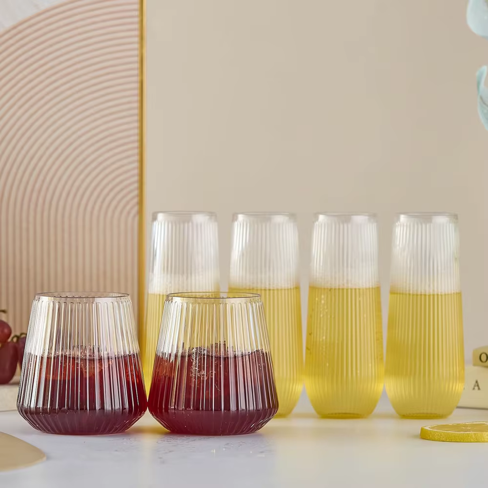 Flûtes à champagne sans pied en plastique ondulé à effet origami