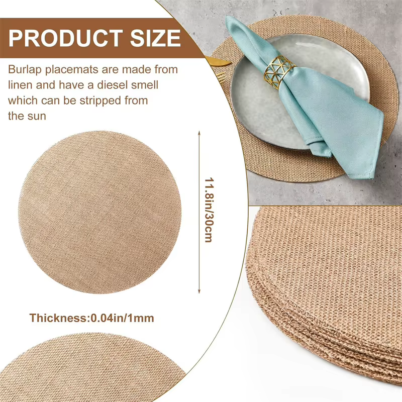 6/50 pièces de sets de table ronds en jute