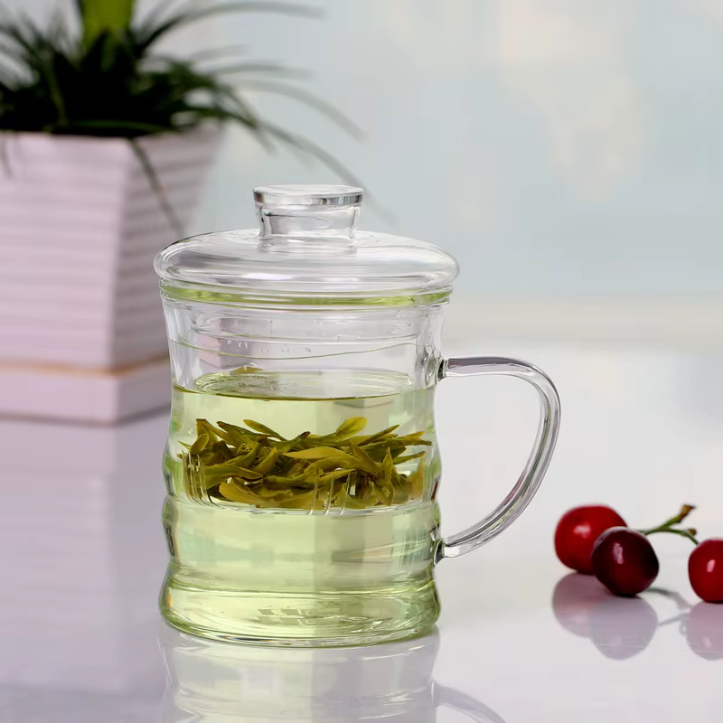 Tasses à thé domestiques en verre transparent épais, Design en bambou, service à thé de bureau haut de gamme, résistance aux hautes températures pour poêle, filtre à thé