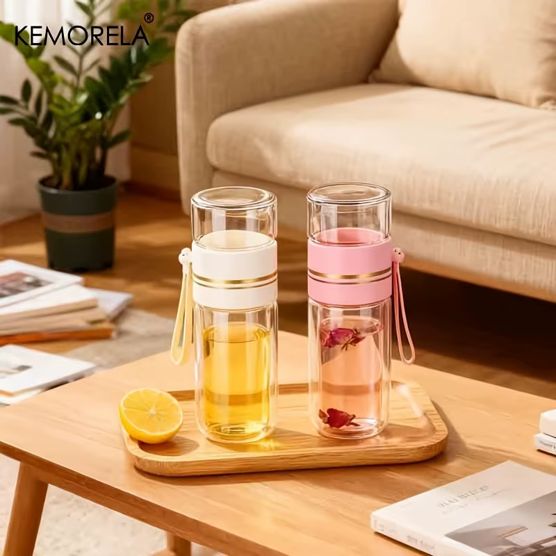 1PCS Tasse à thé portable en verre borosilicate à double paroi de 520 ml avec infuseur