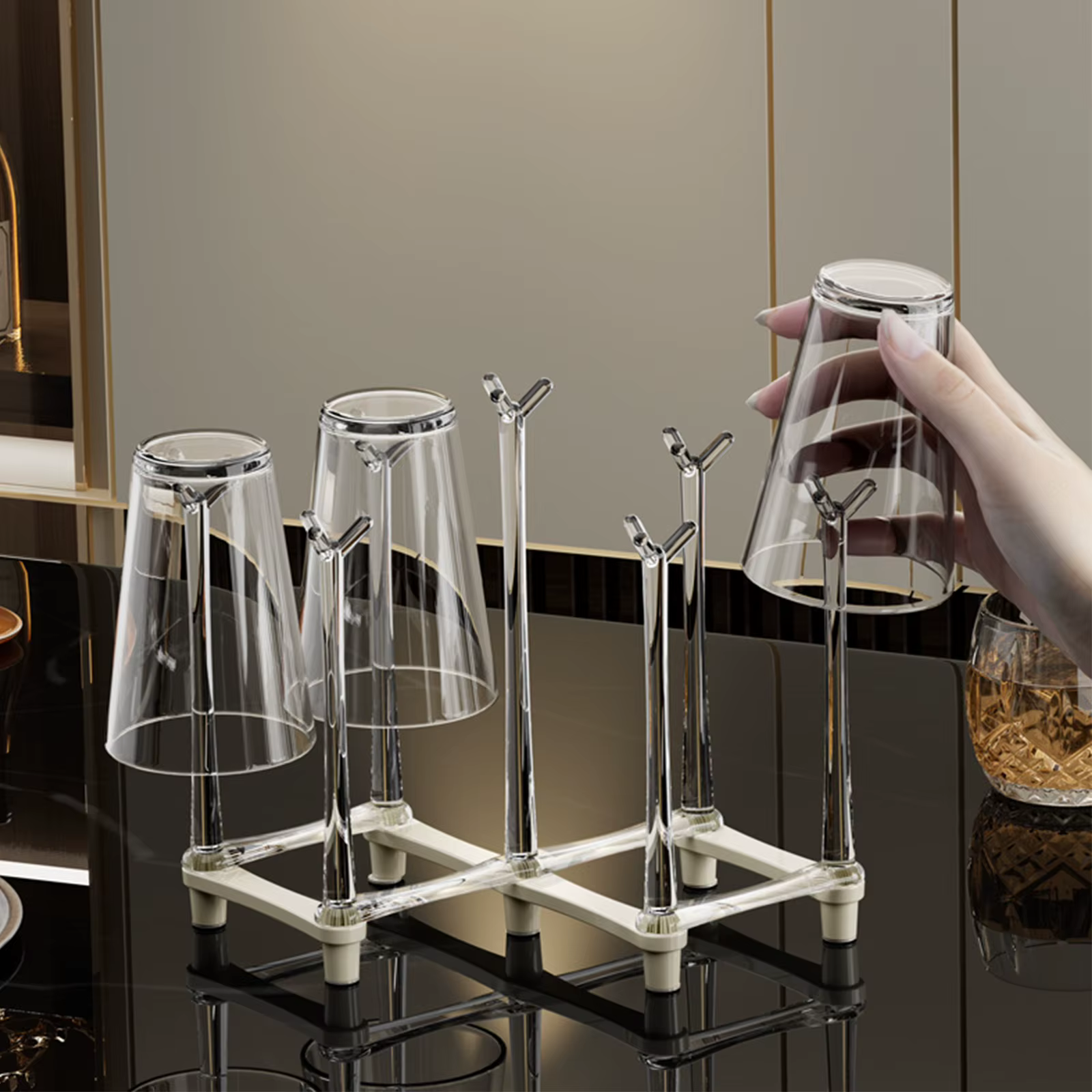 Égouttoir à tasses extensible et réglable pour cuisine
