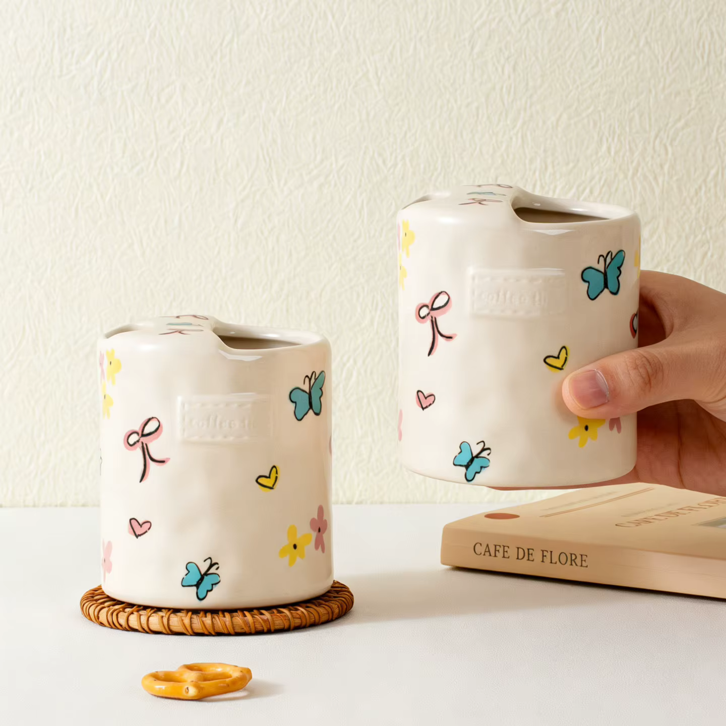 Tasse à café en céramique créative à rayures motif pomme