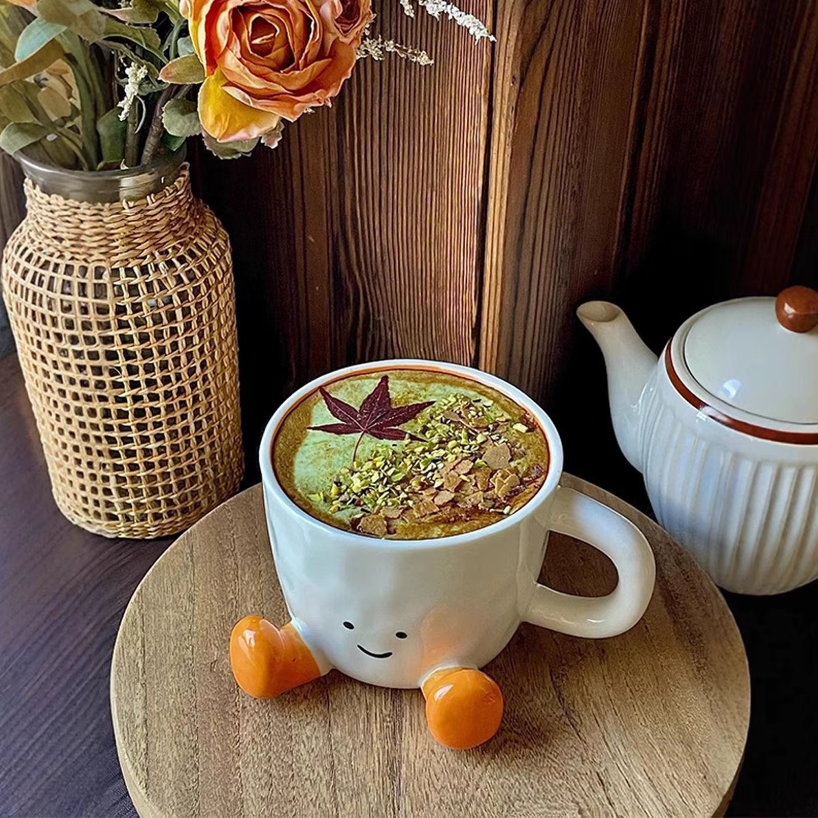 Tasse à café tasse d'eau en céramique avec pieds mignon décoratif café boisson tasse bureau eau poignée tasse cuisine fête Drinkware