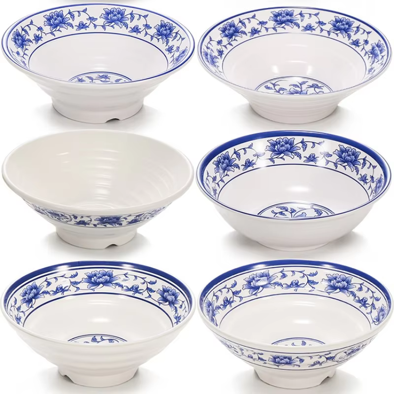 Filles en plastique bleu et blanc en porcelaine de mélamine