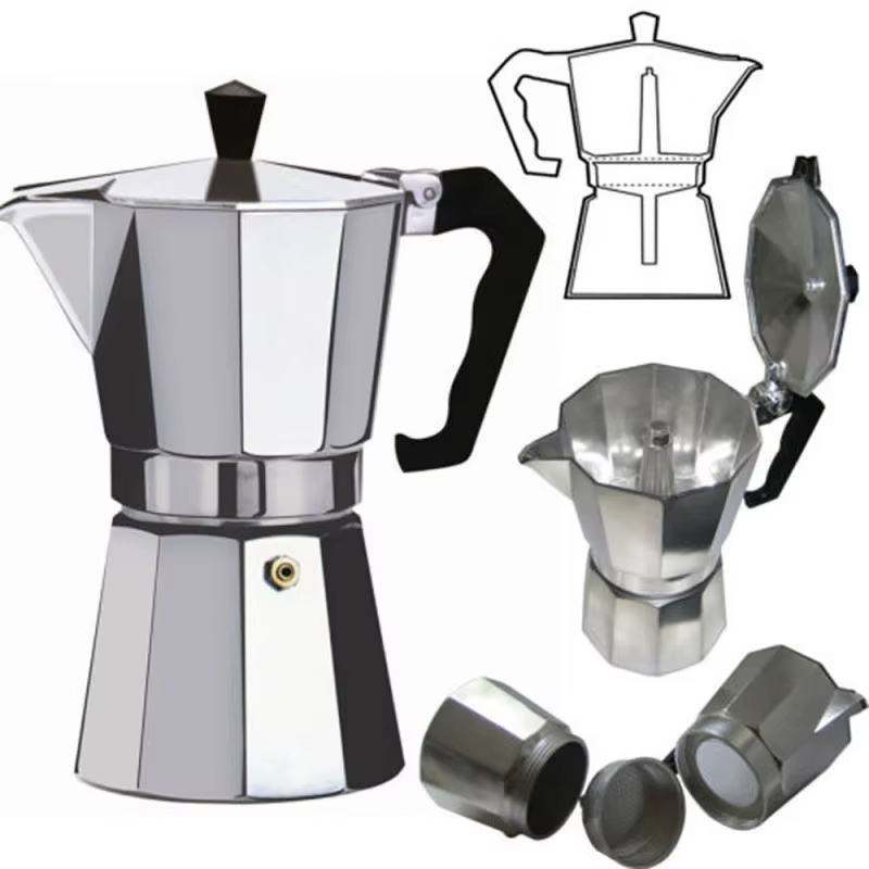 Machine à café en aluminium, Pot à moka, cafetière octogonale en aluminium