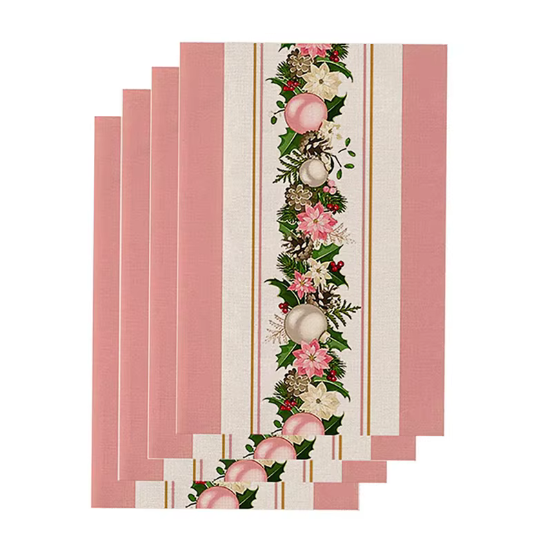 8PCS arbres de noël rose neige napperons
