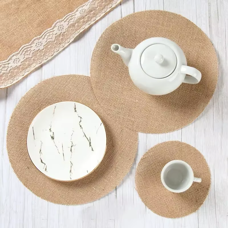 Napperon rond en toile de Jute et lin
