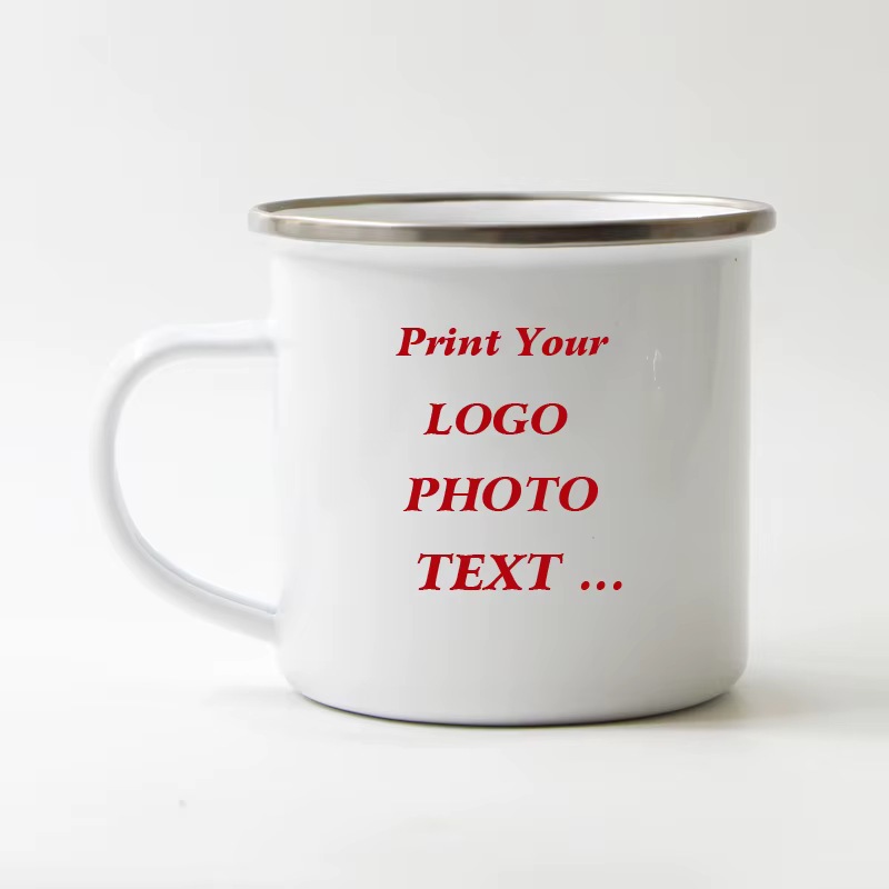 Impression de tasse en émail personnalisée avec photo et texte de LOGO