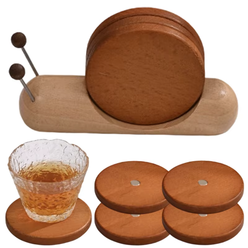 Sous-verres d'escargot en bois massif avec Base antidérapante