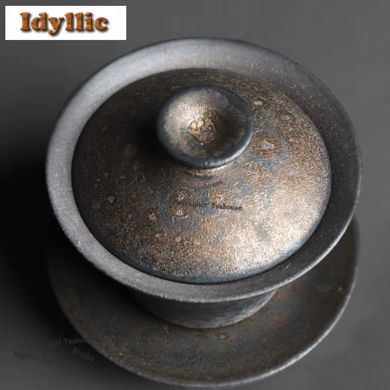 Gaiwan Sancai Noir et Or 150 ml en Céramique Fumée