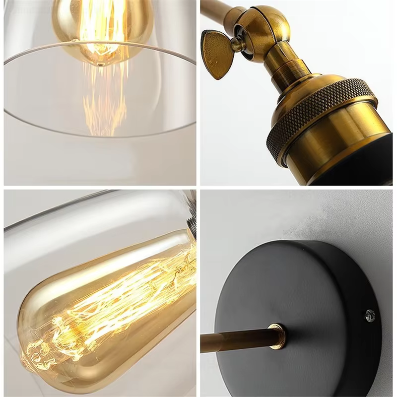Lampes murales Vintage en verre et métal, appliques murales LED pour la maison, salon, décoration de chambre à coucher, Luminaire industriel rétro
