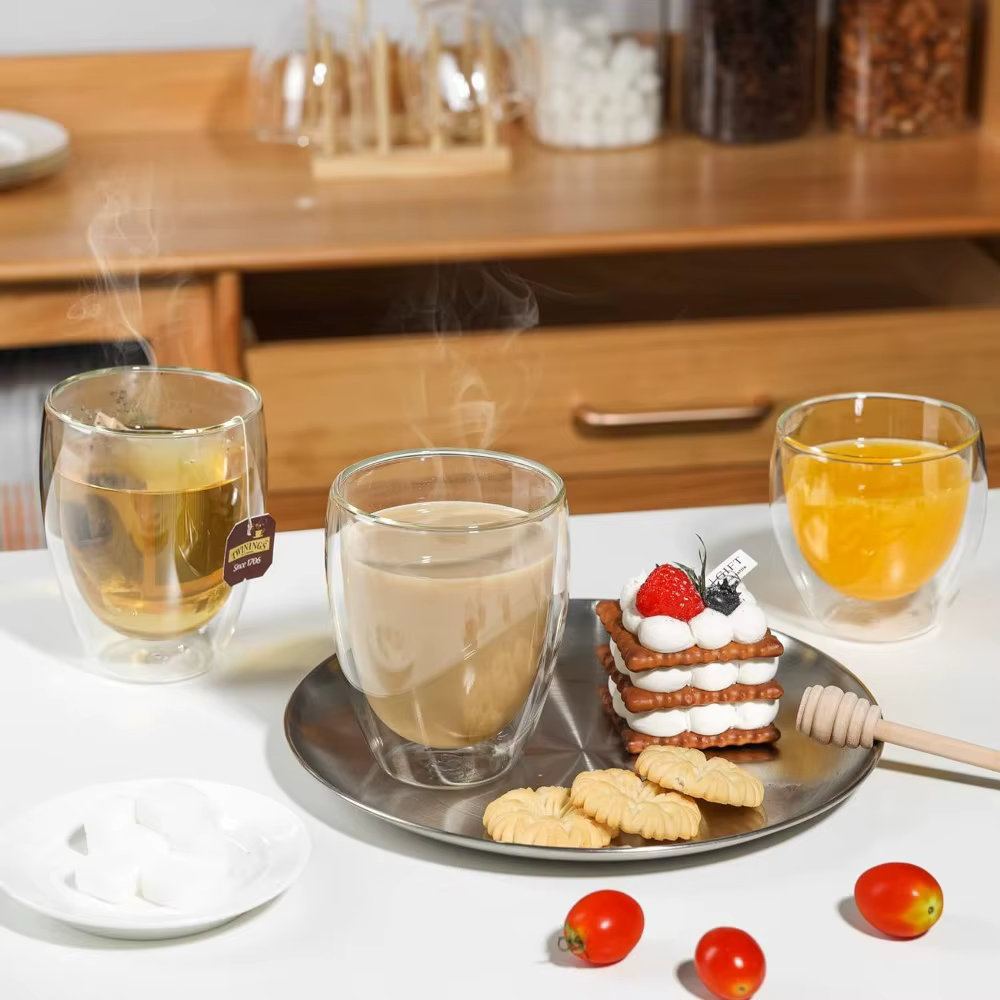 Lot de 6 tasses à café en verre transparent à double paroi de 60 ml/250 ml
