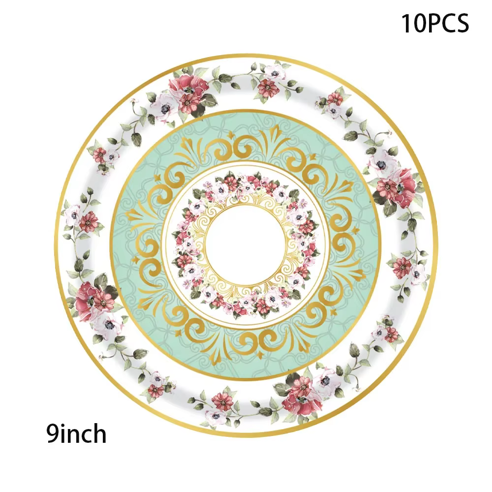 Vaisselle Jetable Thème Thé Rétro Filles Anniversaire Fleurs Assiettes En Papier Tasses Serviettes EVJF Mariage Décoration Élégante Fête Prénuptiale Baby Shower Fournitures De Table Floral Romantique