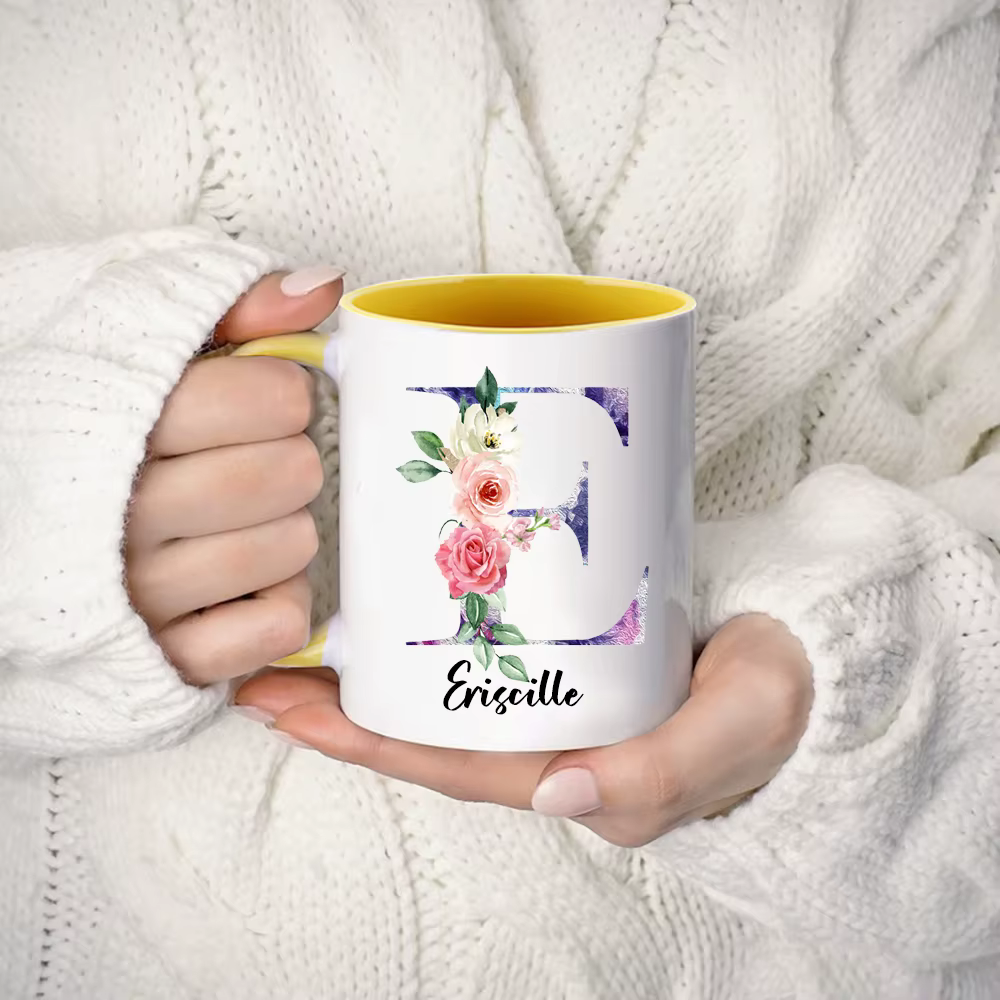 Tasse à café florale personnalisée avec nom
