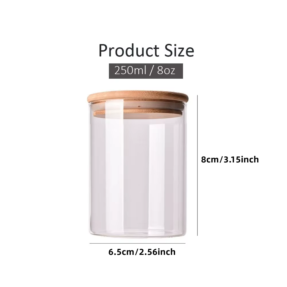12 pots en verre avec couvercle en bambou 250 ml