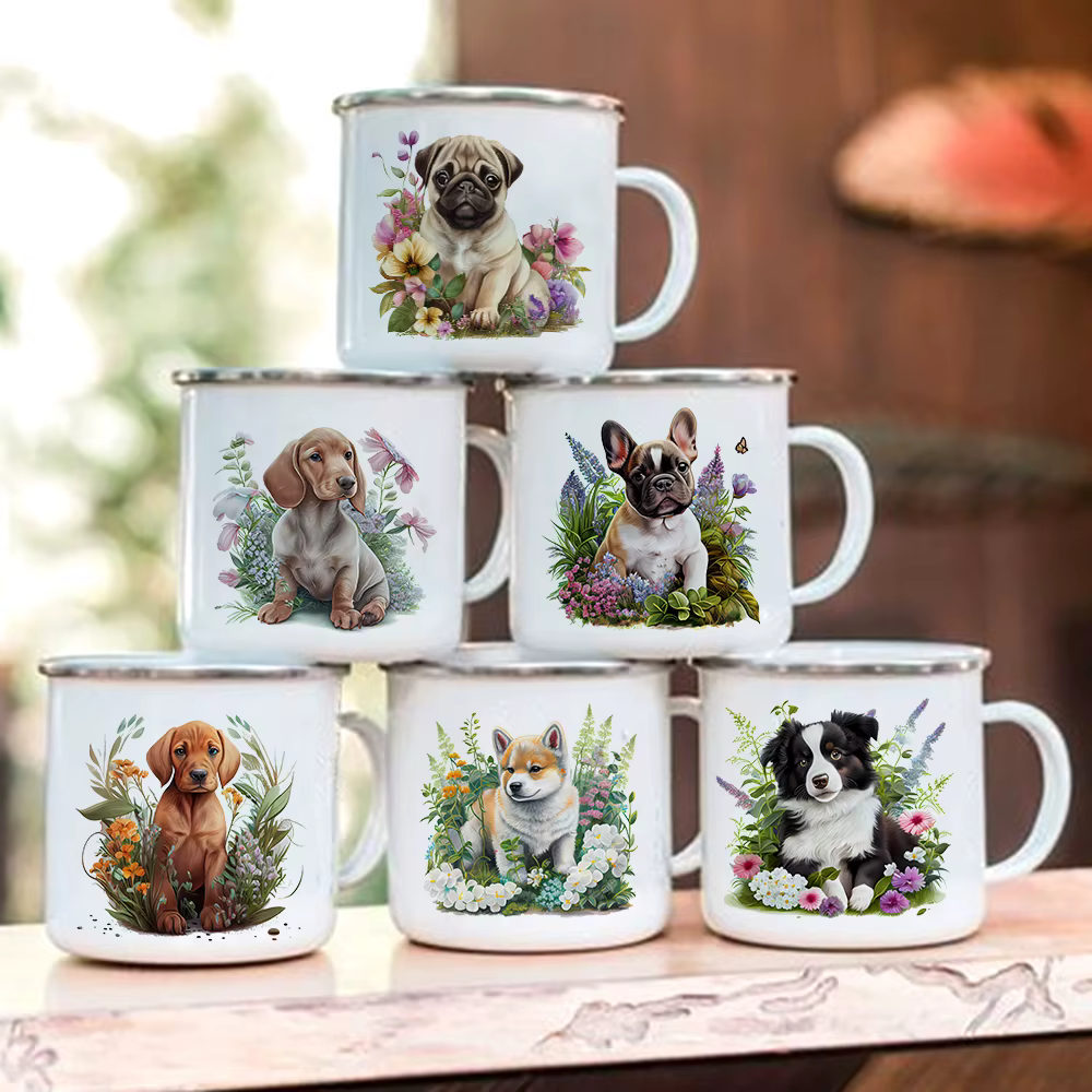 Tasse à café en émail imprimé pour les amoureux des chiens