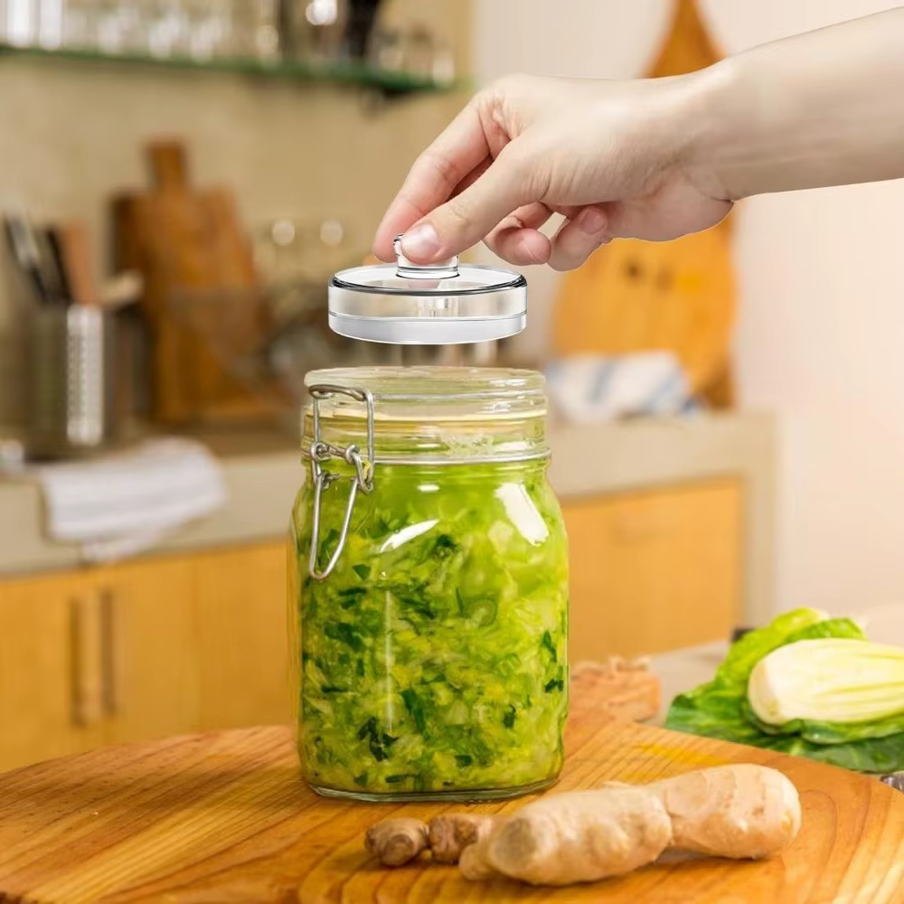 Poids en verre fermenté transparent avec poignée