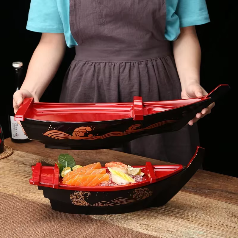 Bateau à Sushi Sashimi noir et rouge