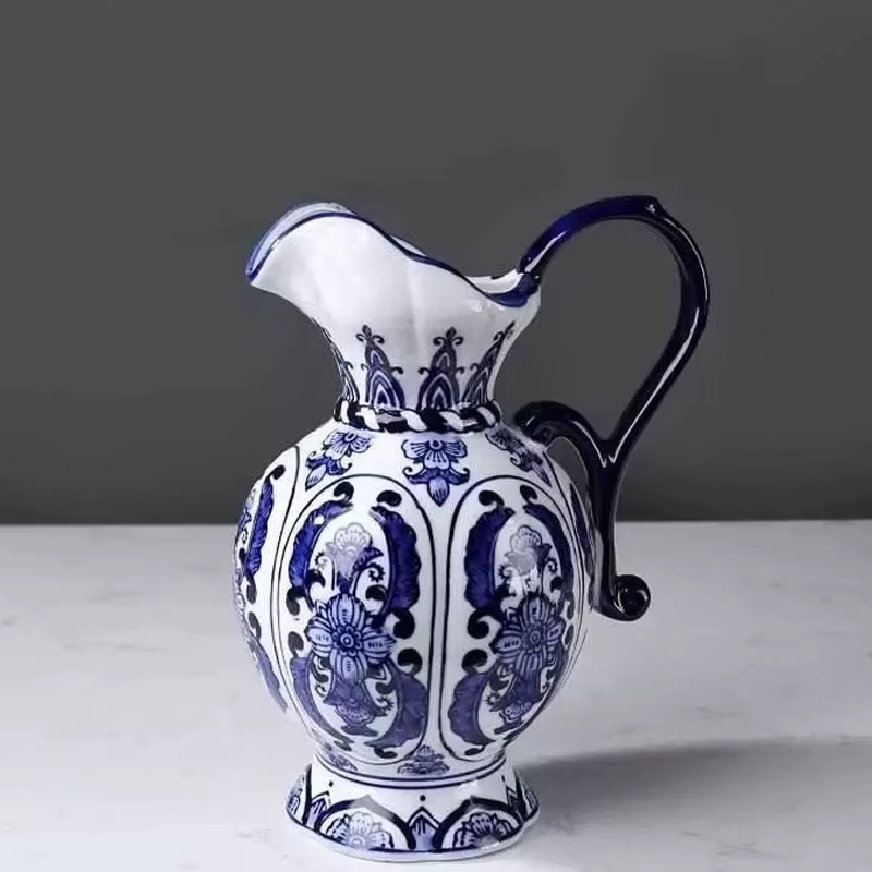 Vase en céramique exquis Antique bleu blanc porcelaine fleur conteneur salon décoration de la maison