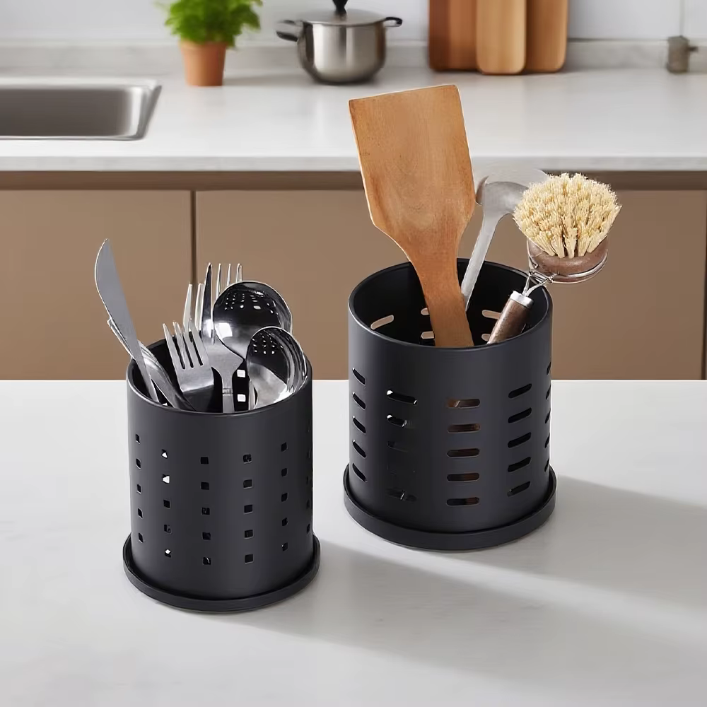Porte-couverts en acier inoxydable noir