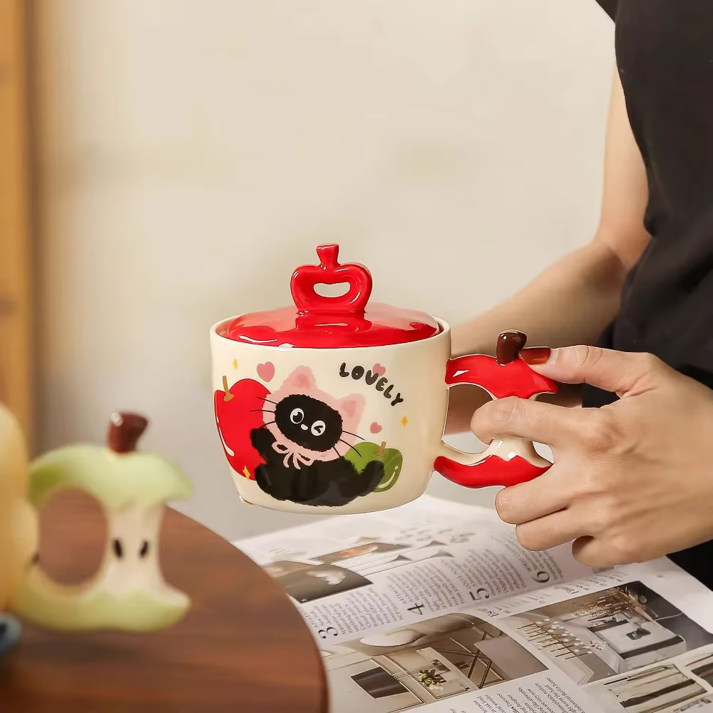 Tasse en céramique chat pomme créative