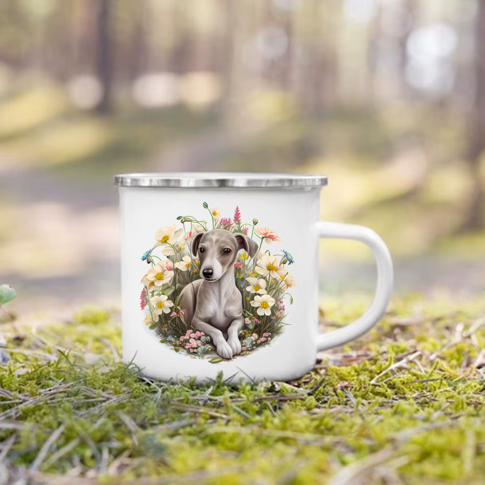 Tasse à café en émail imprimé pour les amoureux des chiens