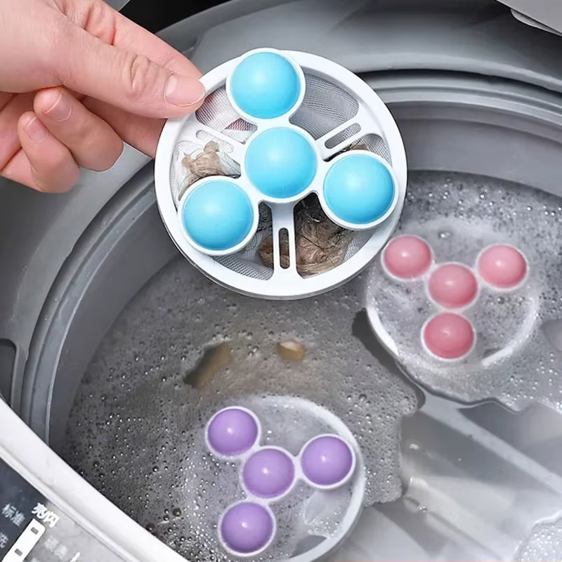 Filtre à cheveux pour machine à laver, attrape-cheveux flottant réutilisable, éliminateur de cheveux pour le linge, boule de lavage en maille pour la collecte de saletés, outils de nettoyage