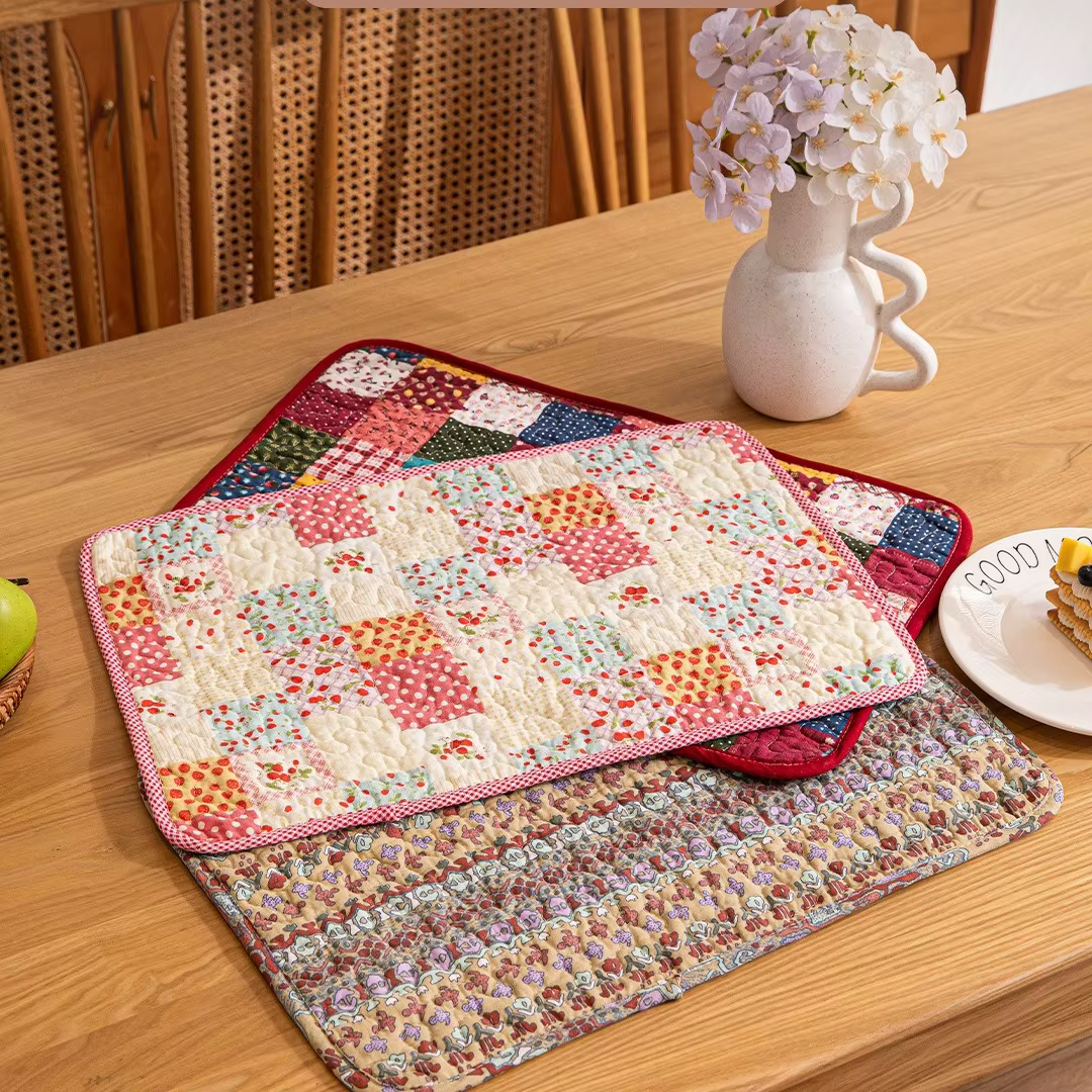 Set de 2 Napperons Matelassés Style Rustique pour Dîner à la Maison