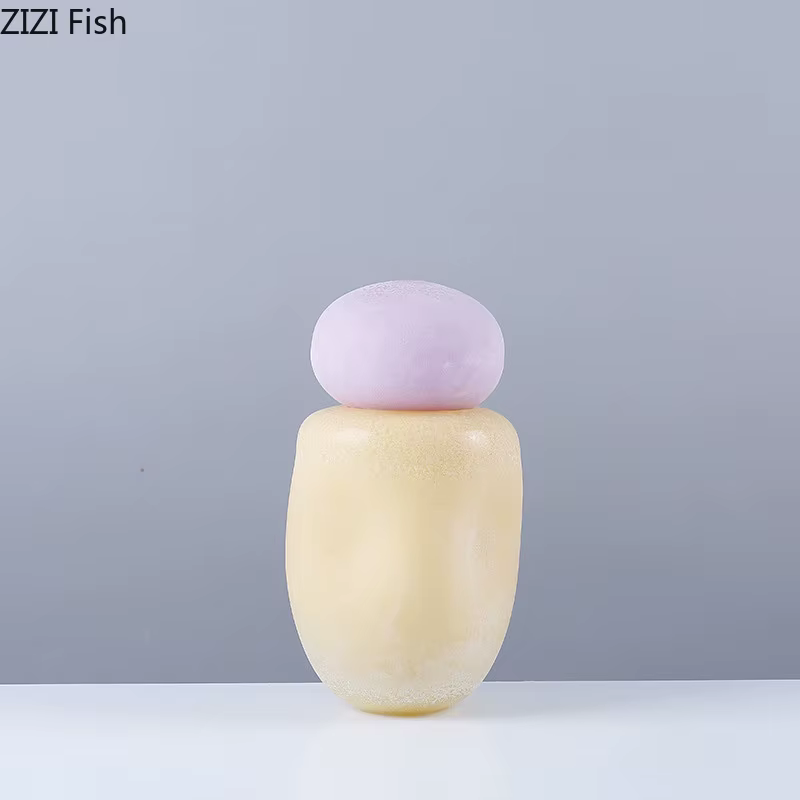 Vase en Verre Coloré avec Couvercle, Décoration de Bureau, Fleurs Artificielles, Vases Floraux Colorés, Décor Esthétique de Chambre