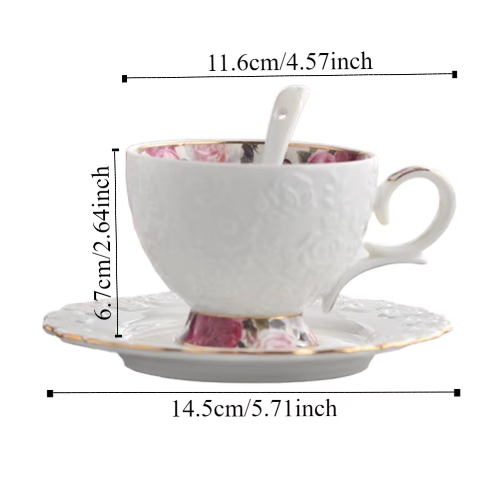 Vintage en céramique tasse à café cuillère assiette ensemble de luxe exquis Latte fleur thé eau