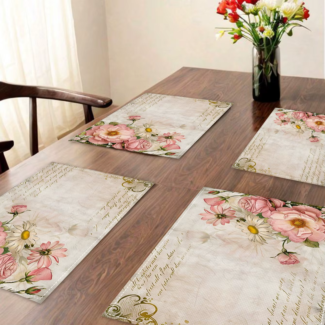 Set de table en lin floral vintage
